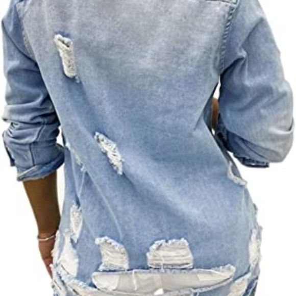SeNight Women's Jean Jacket Long Sleeve Classic Distressed Trucker Jackets - Picture 2 of 5